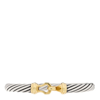 David Yurman Sterling Silver 14K Yellow Gold 7mm Cable Classic Buckle Bracelet 1 of 3