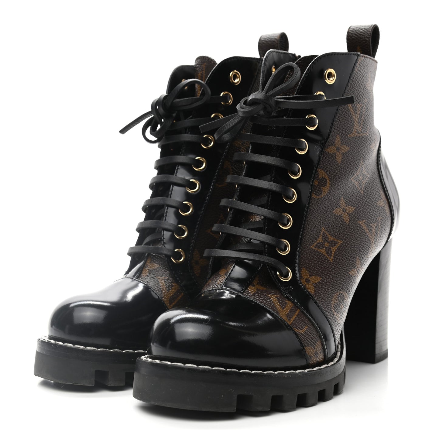 Patent Calfskin Monogram Star Trail Ankle Boots 37.5 Black