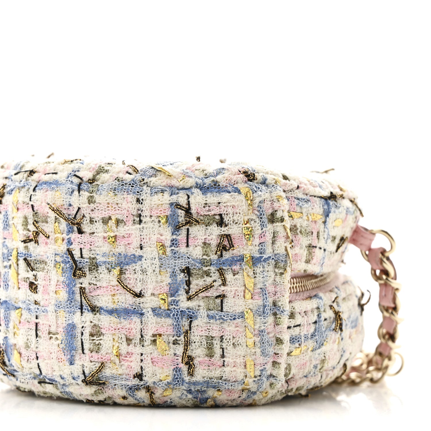 Chanel Tweed Quilted Round Clutch With Chain White Pink Multicolor 10 of 10