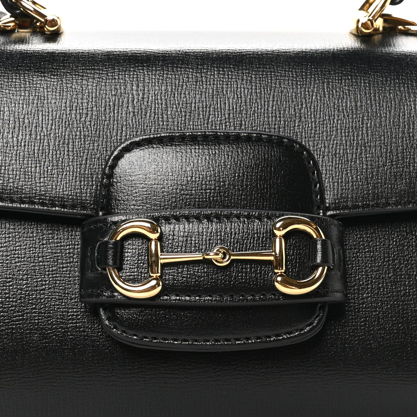 Glazed Textured Calfskin Mini Horsebit 1955 Top Handle Flap Bag Black