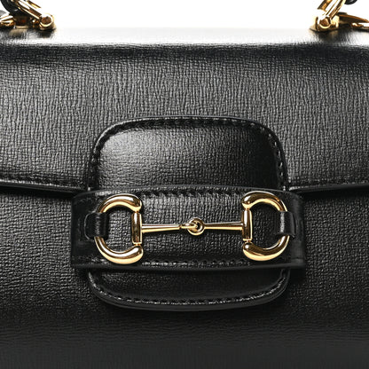 Gucci Glazed Textured Calfskin Mini Horsebit 1955 Top Handle Flap Bag Black 8 of 10