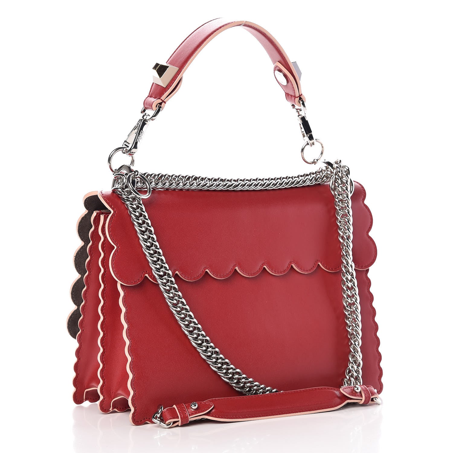 Fendi Vitello Liberty Scalloped Studded Kan I Shoulder Bag Fragola 3 of 12