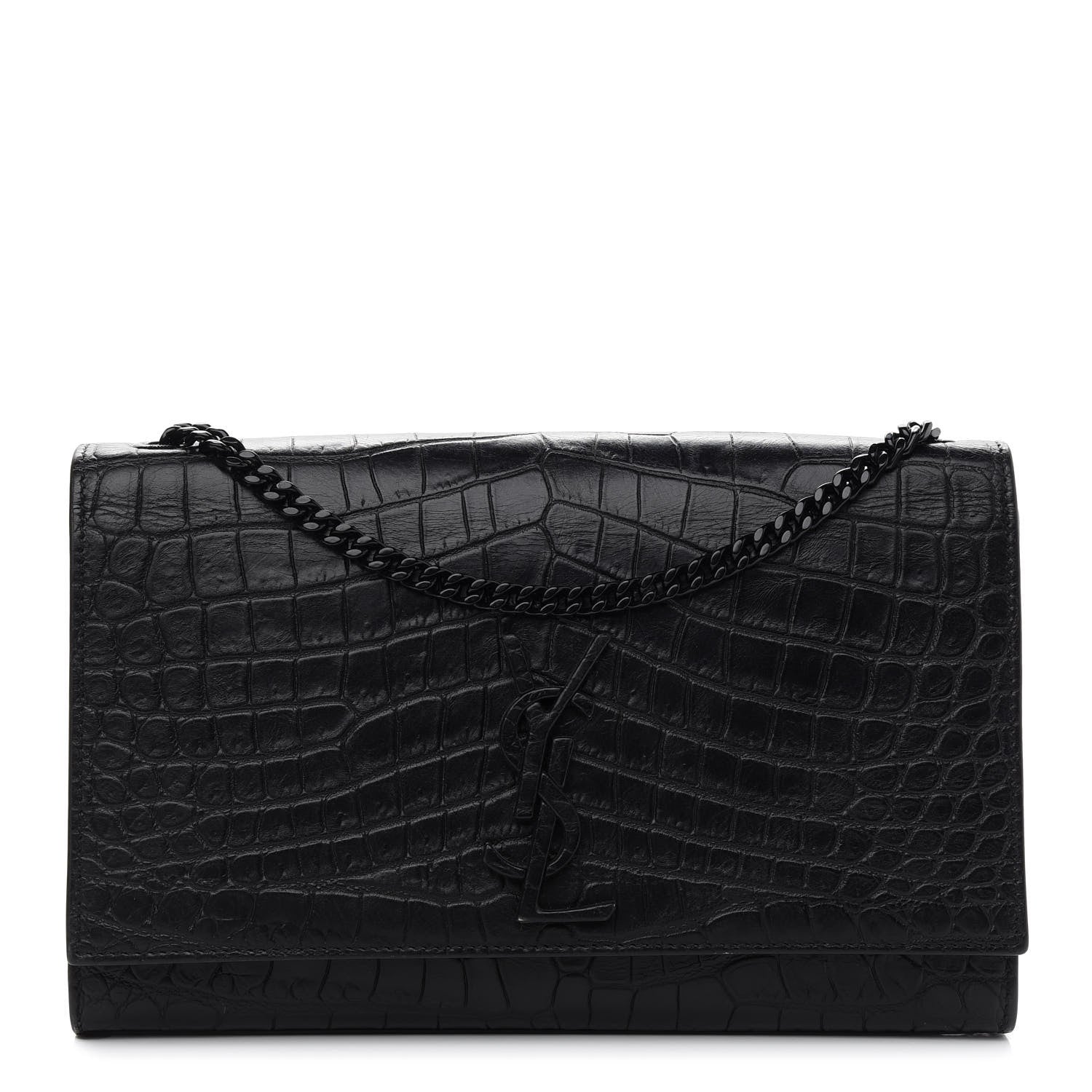 Saint Laurent Calfskin Crocodile Embossed Medium Classic Monogram Kate Satchel Black 1 of 8