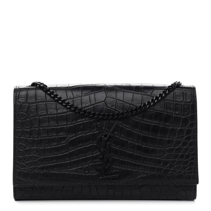 Saint Laurent Calfskin Crocodile Embossed Medium Classic Monogram Kate Satchel Black 1 of 8