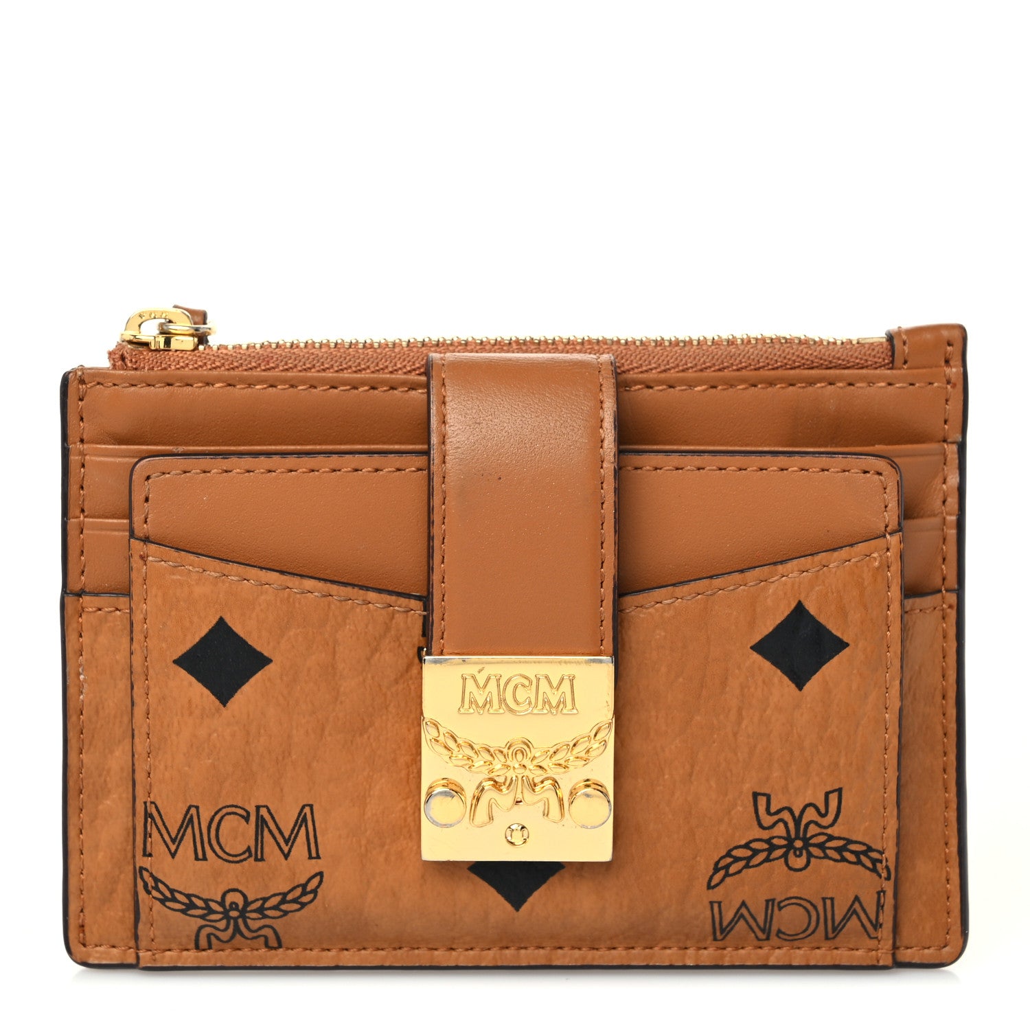 MCM Calfskin Visetos Patricia Mini Card Holder Cognac 1 of 6