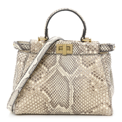 Fendi Snakeskin Shiny Nappa Mini Peekaboo Iconic Satchel Daisy Roccia Camelia 1 of 12