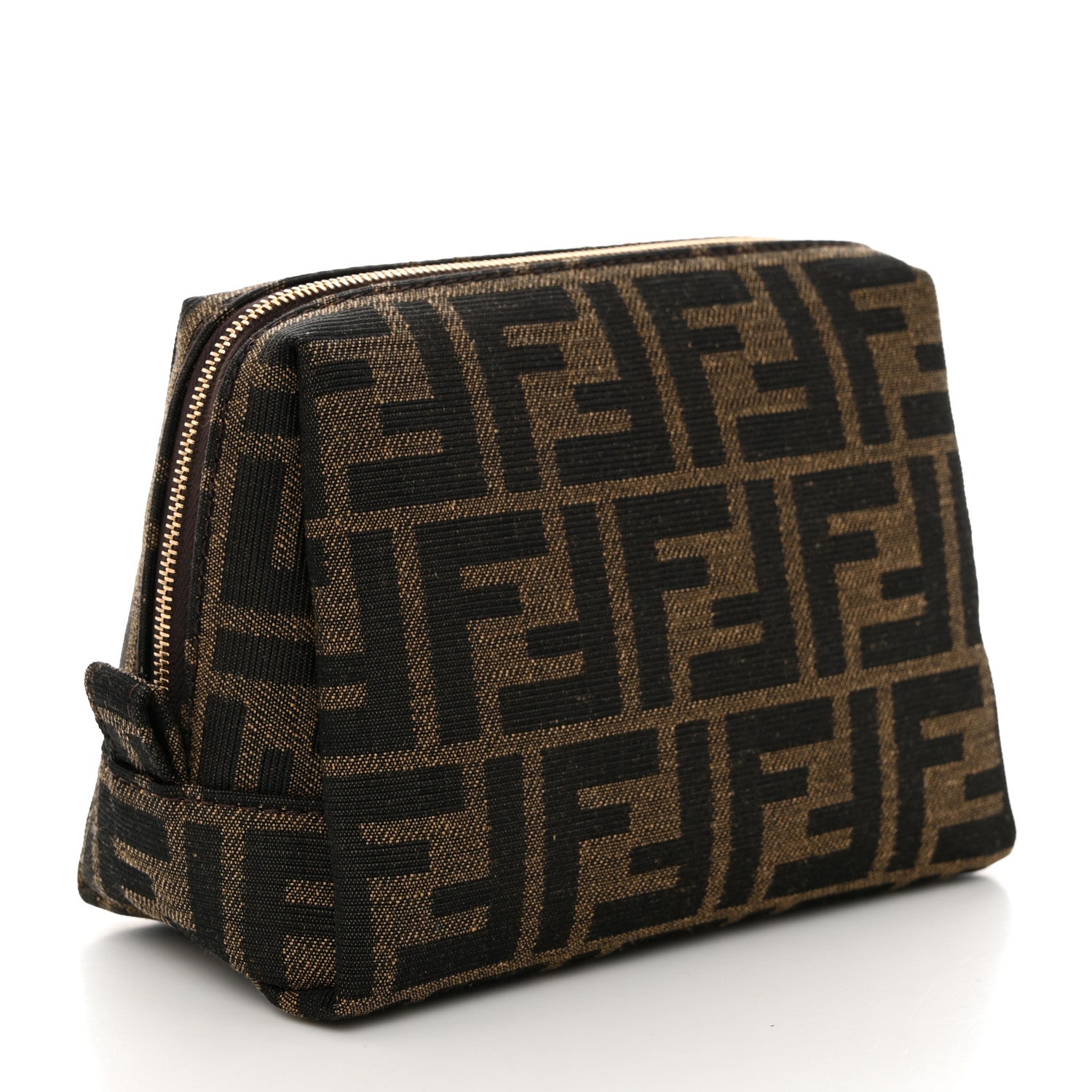 Fendi Fabric Jacquard FF 1974 Small Trapezoid Beauty Pouch Tobacco Moro Black 3 of 9