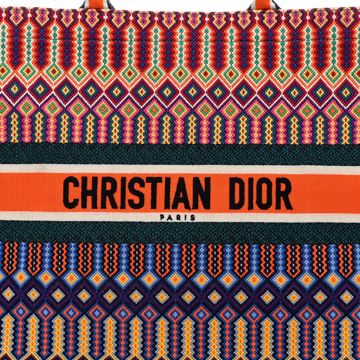 Christian Dior Canvas Embroidered Large Book Tote Orange Multicolor 8 of 13