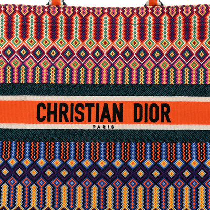 Christian Dior Canvas Embroidered Large Book Tote Orange Multicolor 8 of 13