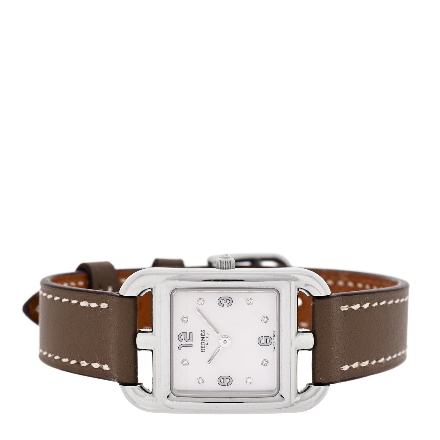 Hermes Stainless Steel Swift Diamond Mother of Pearl 23mm Cape Cod Quartz Watch Etoupe 2 of 5