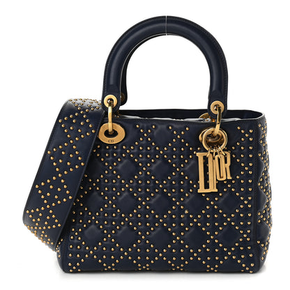Christian Dior Calfskin Cannage Studded Medium Supple Lady Dior Navy 1 of 8