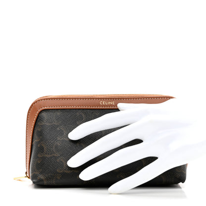 Celine Triomphe Canvas Calfskin Small Cosmetic Pouch Tan 2 of 6