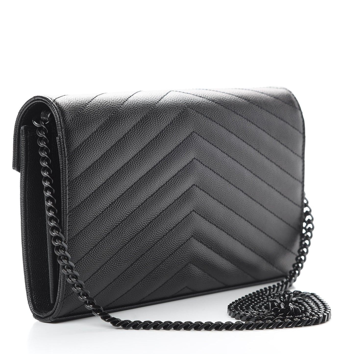 Grain De Poudre Matelasse Chevron Monogram Chain Wallet Black