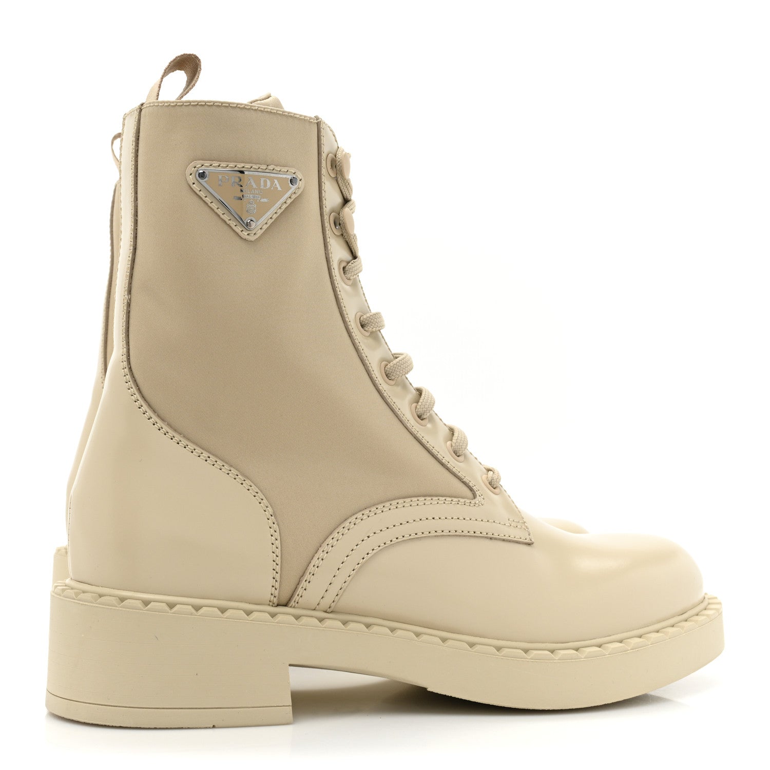 Prada Spazzolato Re-Nylon Metal Triangle Logo Womens 50mm Combat Boots 39.5 Deserto 4 of 8