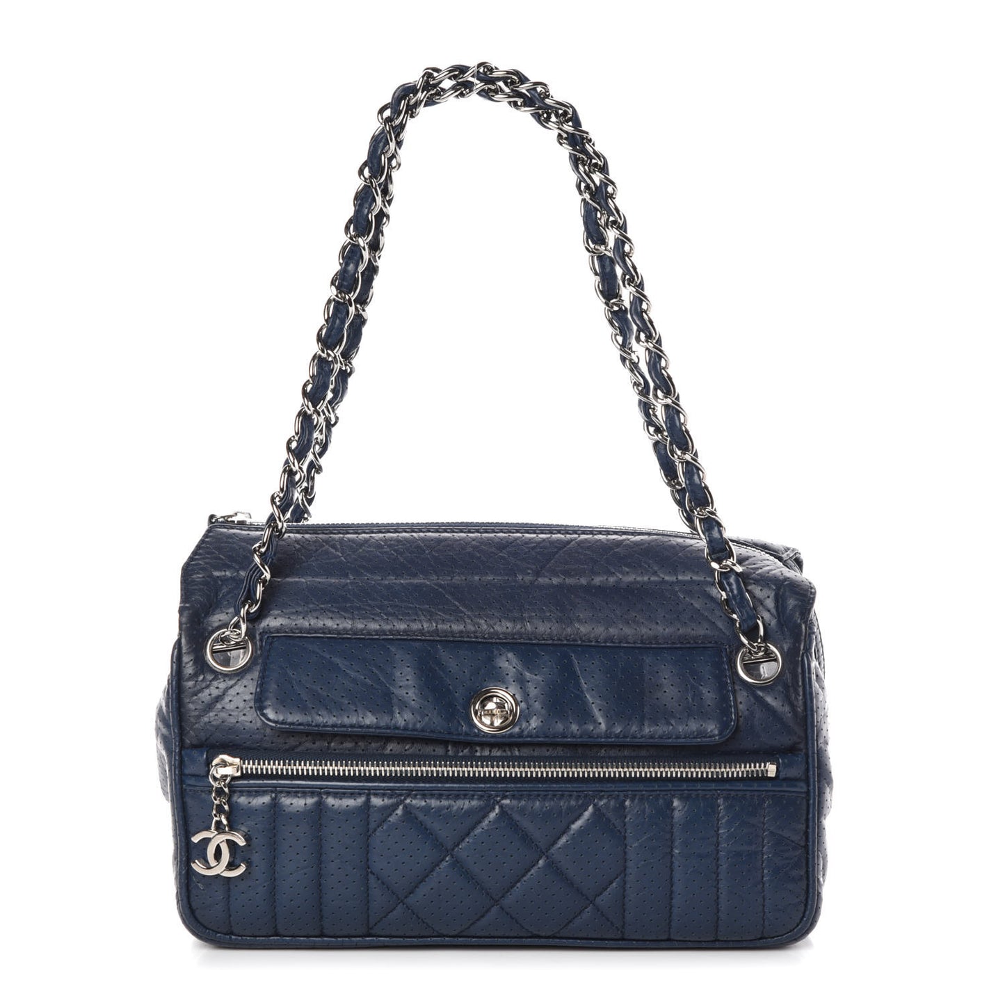 Calfskin Perforated 50's Satchel Marine Fonce
