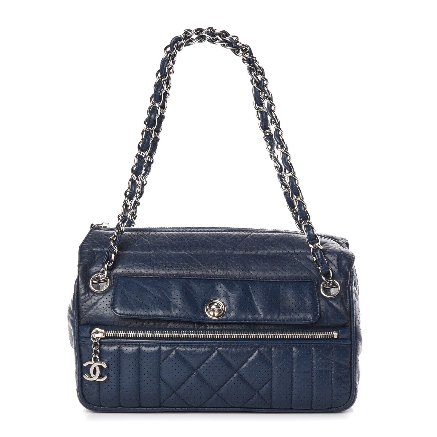 Chanel Calfskin Perforated 50's Satchel Marine Fonce 1 of 10