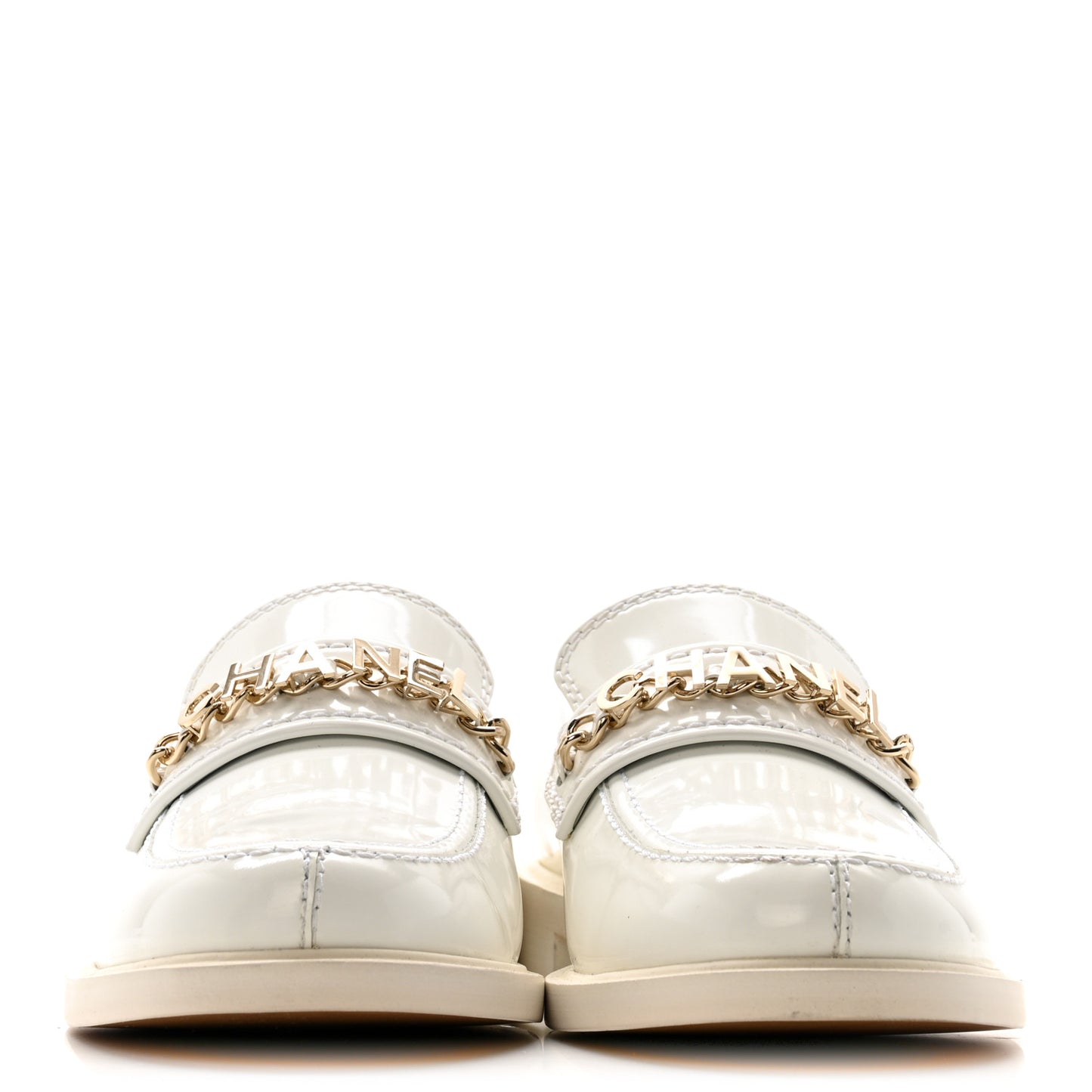 Shiny Calfskin Logo Loafers 39.5 White