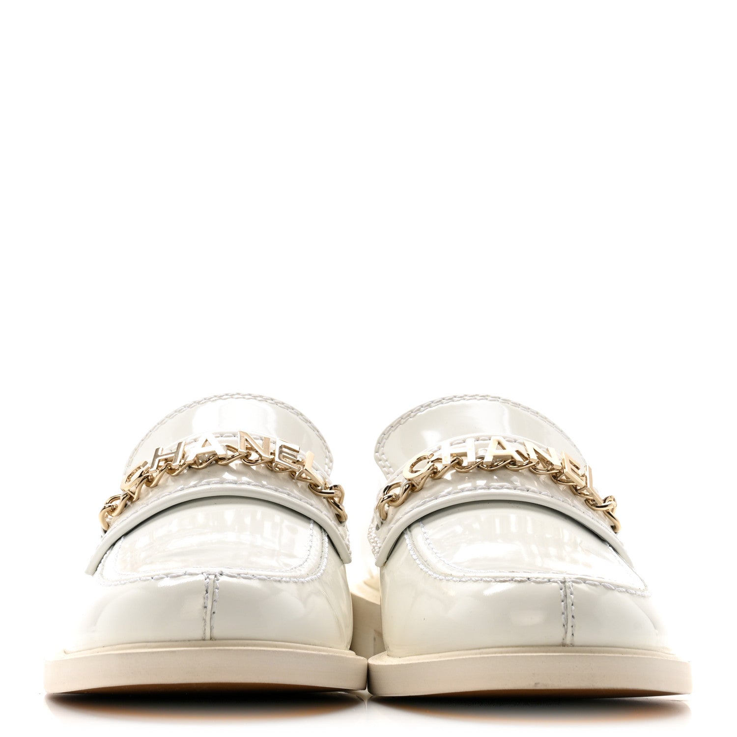 Chanel Shiny Calfskin Logo Loafers 39.5 White 3 of 14