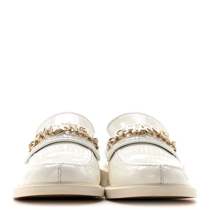 Chanel Shiny Calfskin Logo Loafers 39.5 White 3 of 14