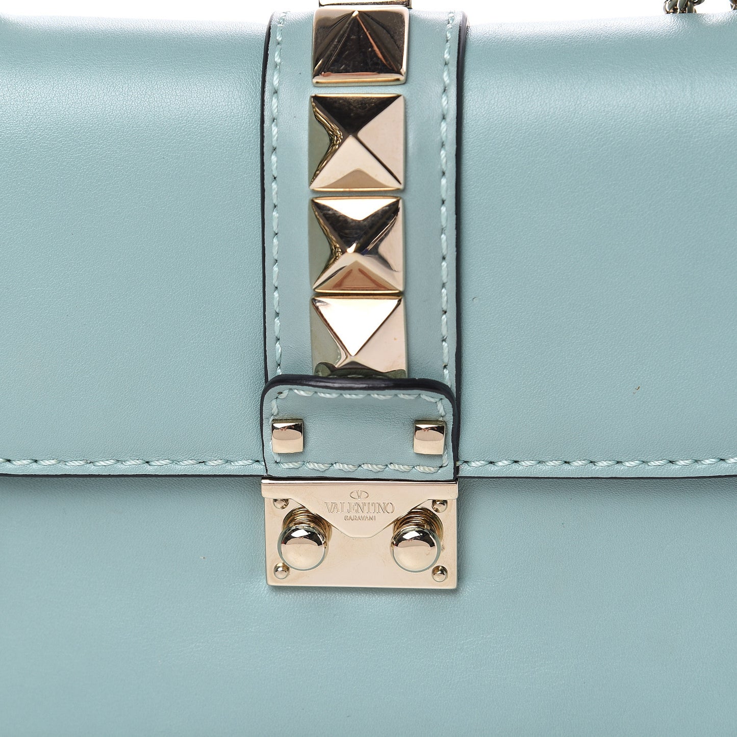 Vitello Small Glam Lock Rockstud Flap Light Blue