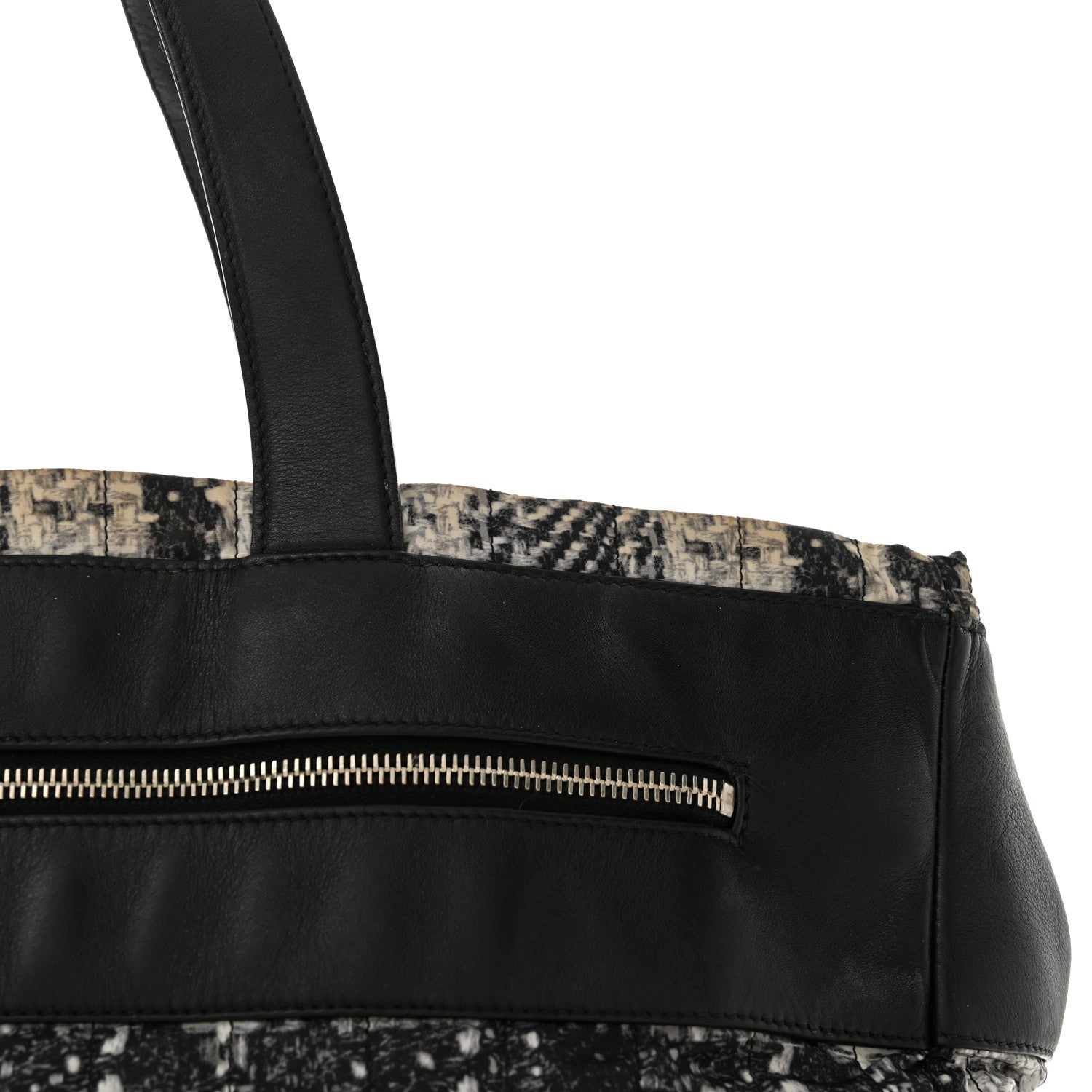Chanel Lambskin Nylon Tweed Printed Tote Black White 16 of 21