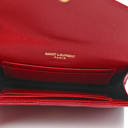 Saint Laurent Grain De Poudre Matelasse Chevron Small Monogram Envelope Wallet Rouge Eros 4 of 6