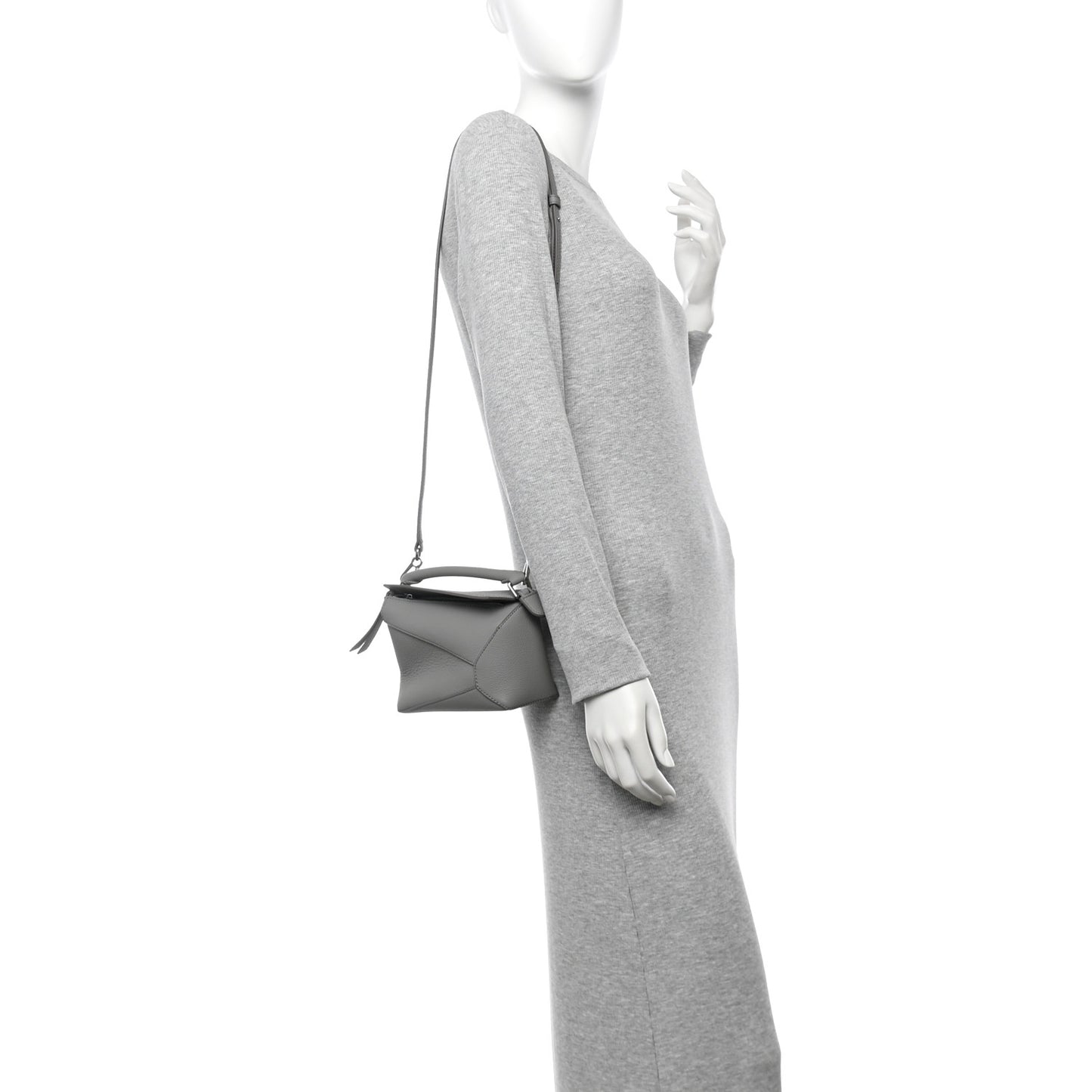 Soft Grained Calfskin Mini Puzzle Edge Bag Pearl Grey