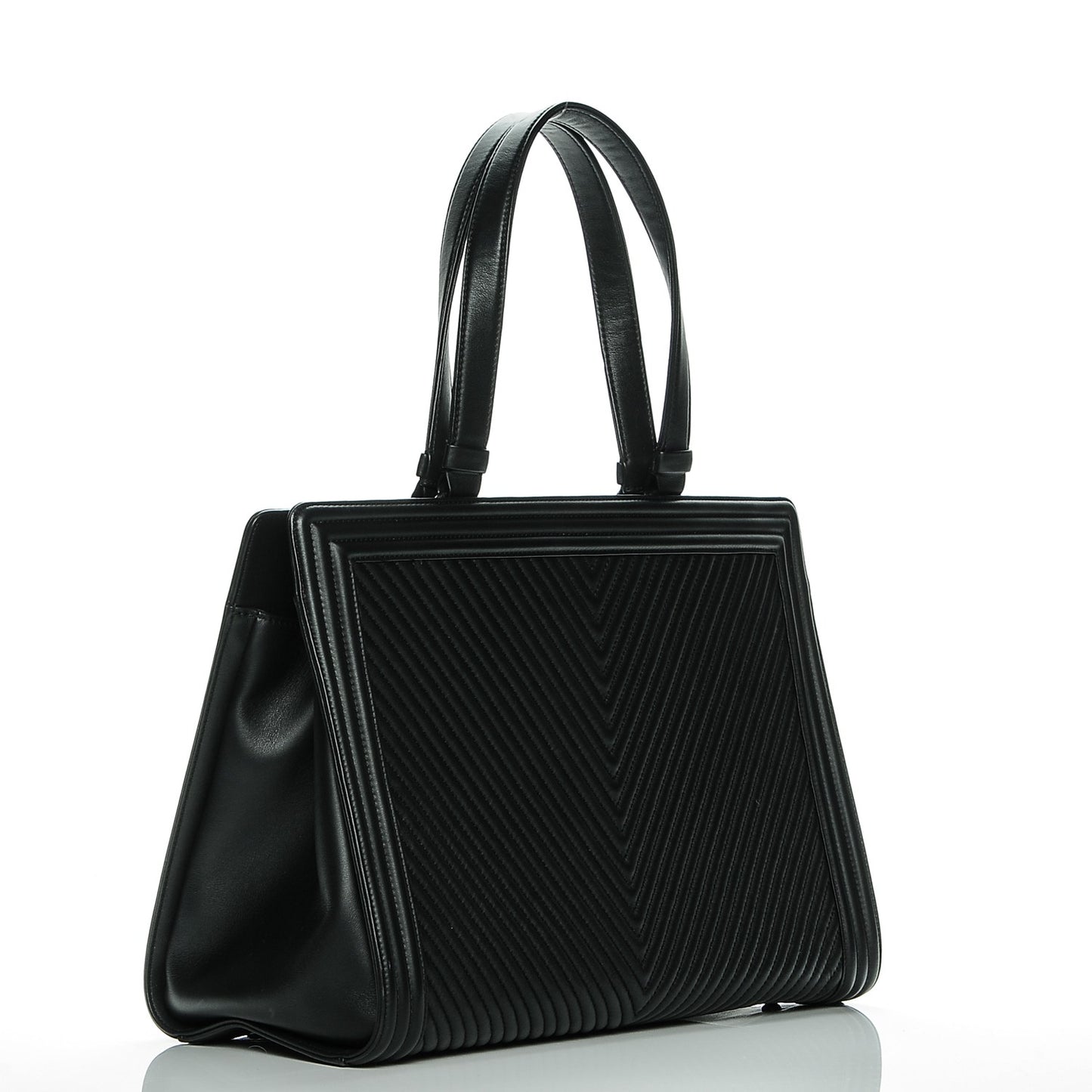 Calfskin Chevron Quilted Boy Shopping Tote Black