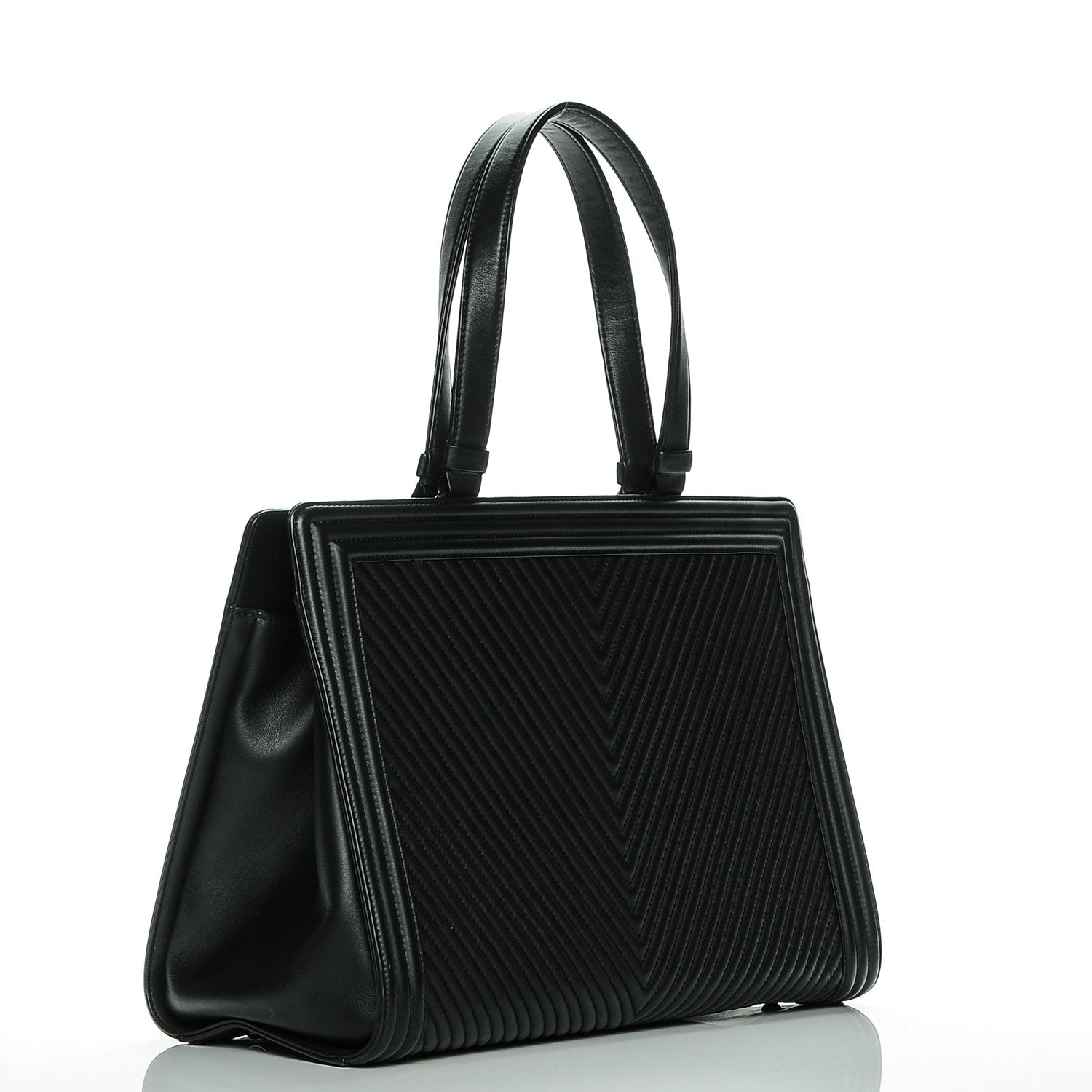 Chanel Calfskin Chevron Quilted Boy Shopping Tote Black 3 of 7