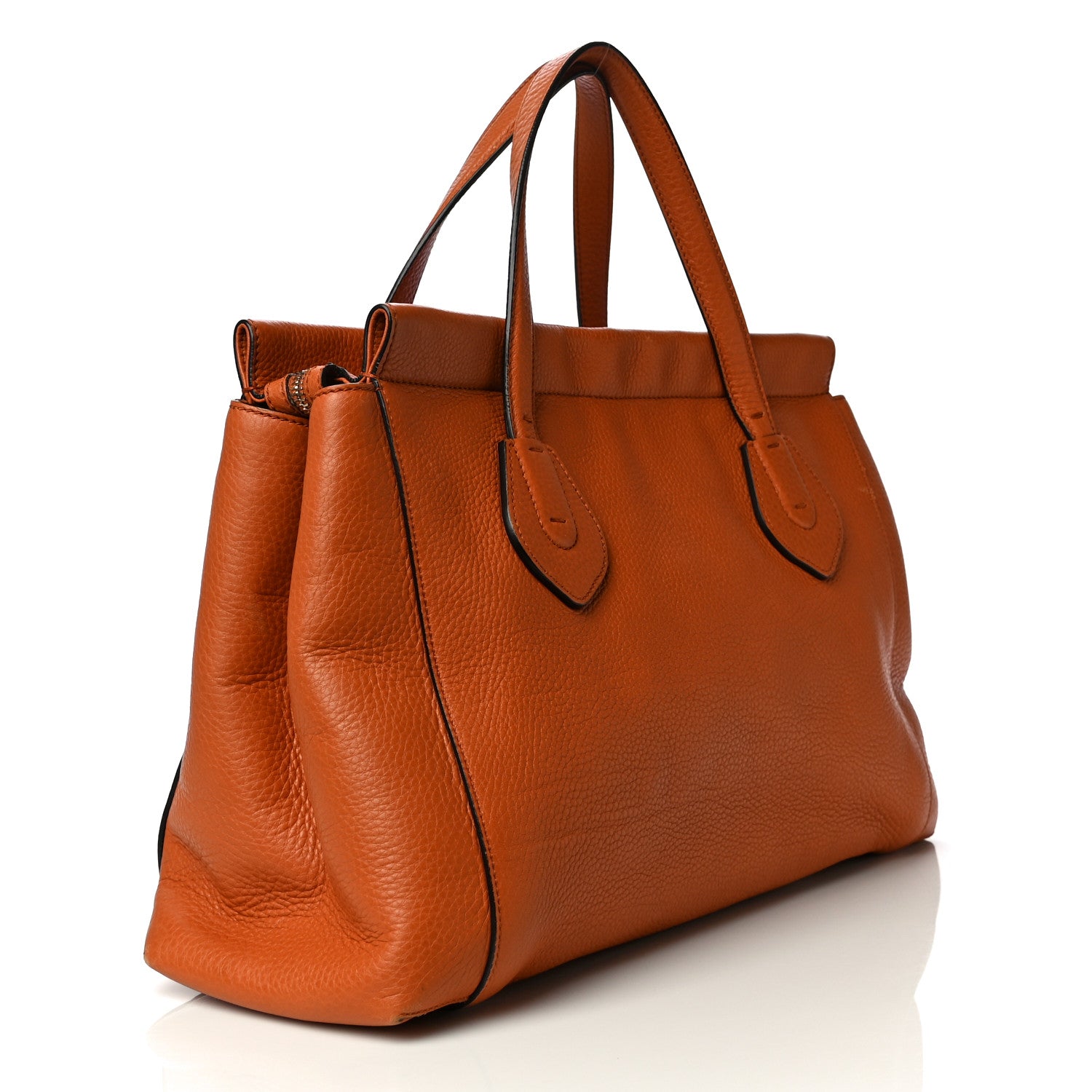 Gucci Pebbled Calfskin Large Lady Tassel Top Handle Bag Orange 3 of 17