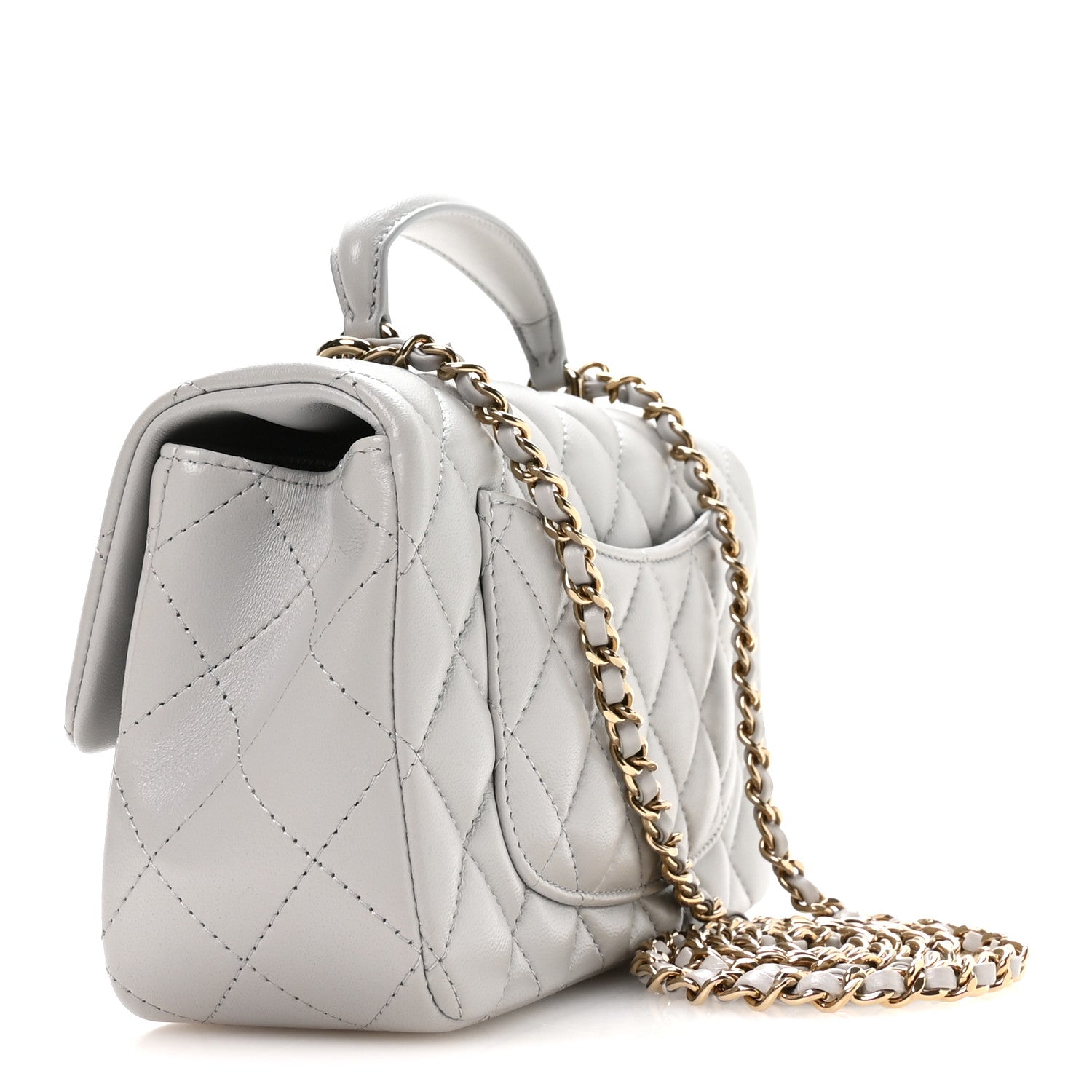 Chanel Lambskin Quilted Mini Top Handle Rectangular Flap Grey 3 of 11