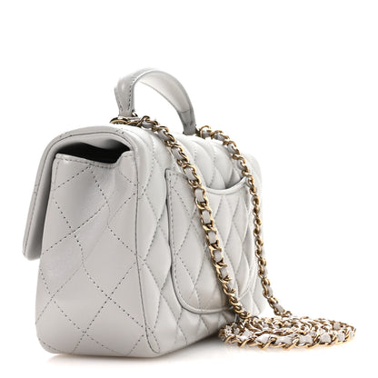 Chanel Lambskin Quilted Mini Top Handle Rectangular Flap Grey 3 of 11