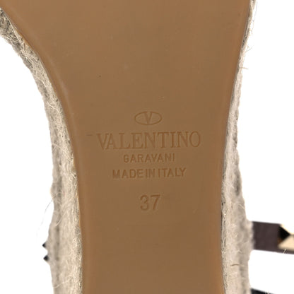Valentino Garavani Grained Calfskin Rockstud Ankle Wrap Espadrille 15/85mm Wedges 37 Poudre Natural 6 of 7