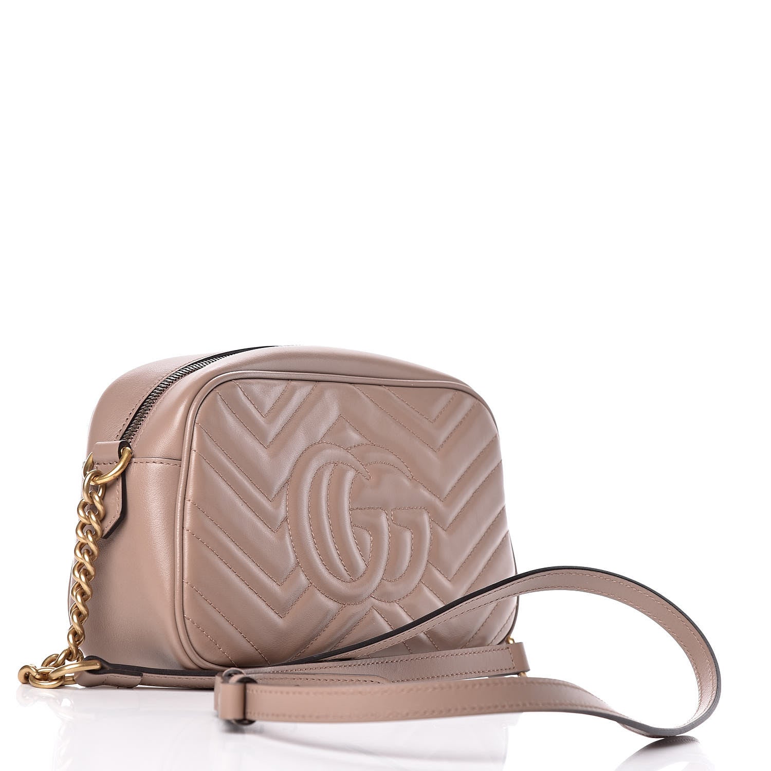 Gucci Calfskin Matelasse Small GG Marmont Chain Shoulder Bag Taupe 3 of 9