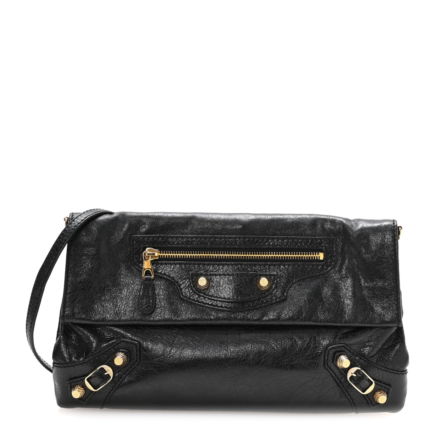 Agneau Giant 12 Gold Hardware Envelope Strap Clutch Black