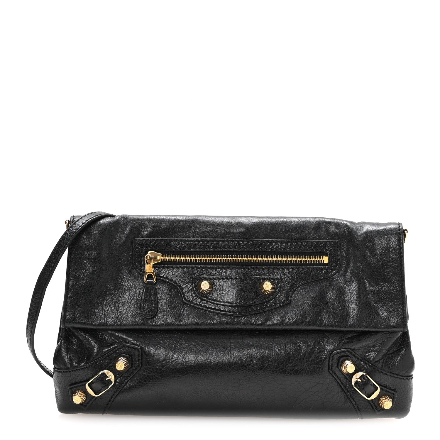 Balenciaga Agneau Giant 12 Gold Hardware Envelope Strap Clutch Black 1 of 10