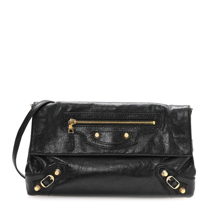 Balenciaga Agneau Giant 12 Gold Hardware Envelope Strap Clutch Black 1 of 10