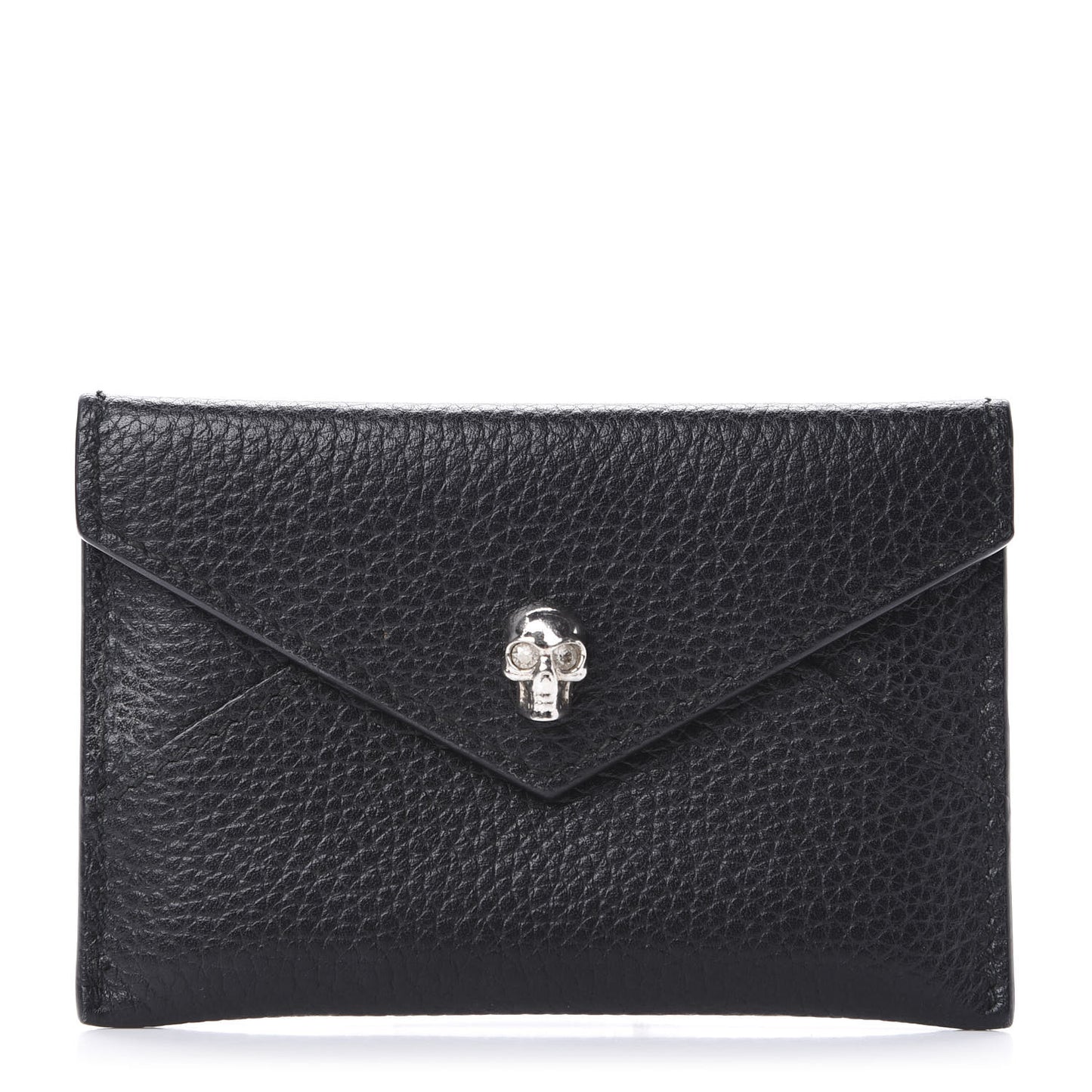 Calfskin Skull Envelope Card Holder Black