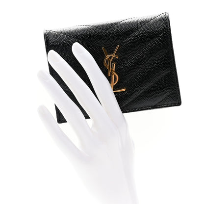 Saint Laurent Grain De Poudre Matelasse Chevron Monogram Card Case Black 2 of 10