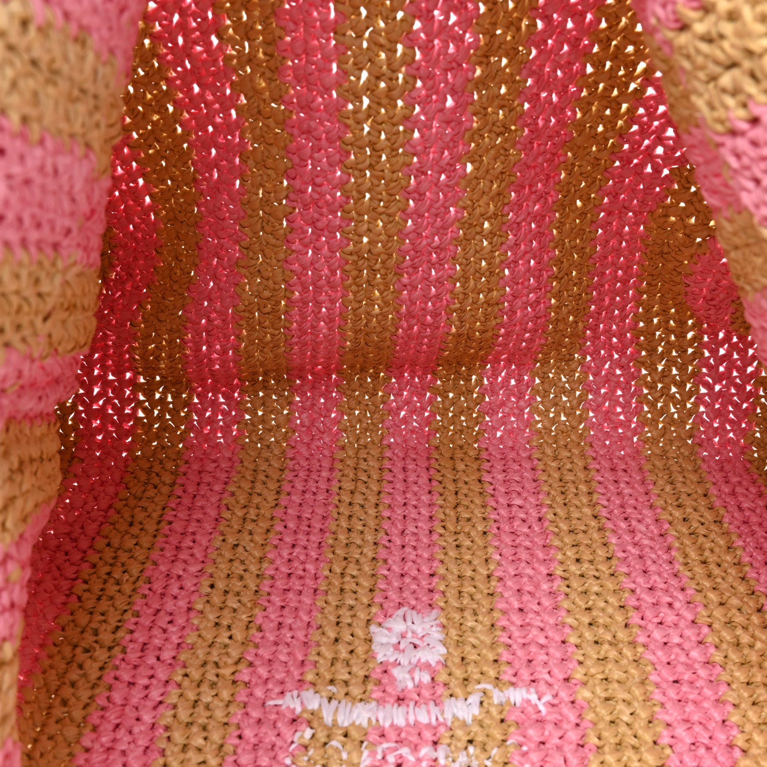 Prada Yarn Raffia Effect Crochet Striped Large Logo Tote Naturale Petalo 5 of 9