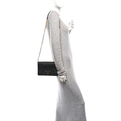Prada Saffiano Lux Metal Logo Mini Chain Flap Crossbody Bag Black 2 of 11