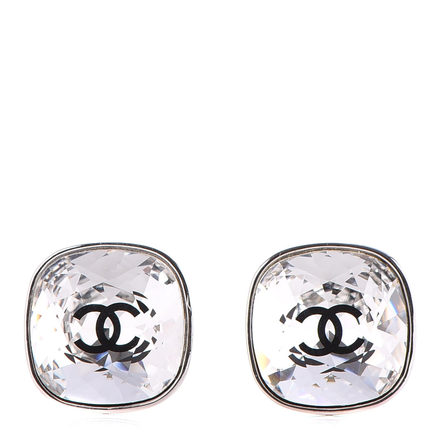 Chanel Crystal CC Clip On Earrings Silver 1 of 5