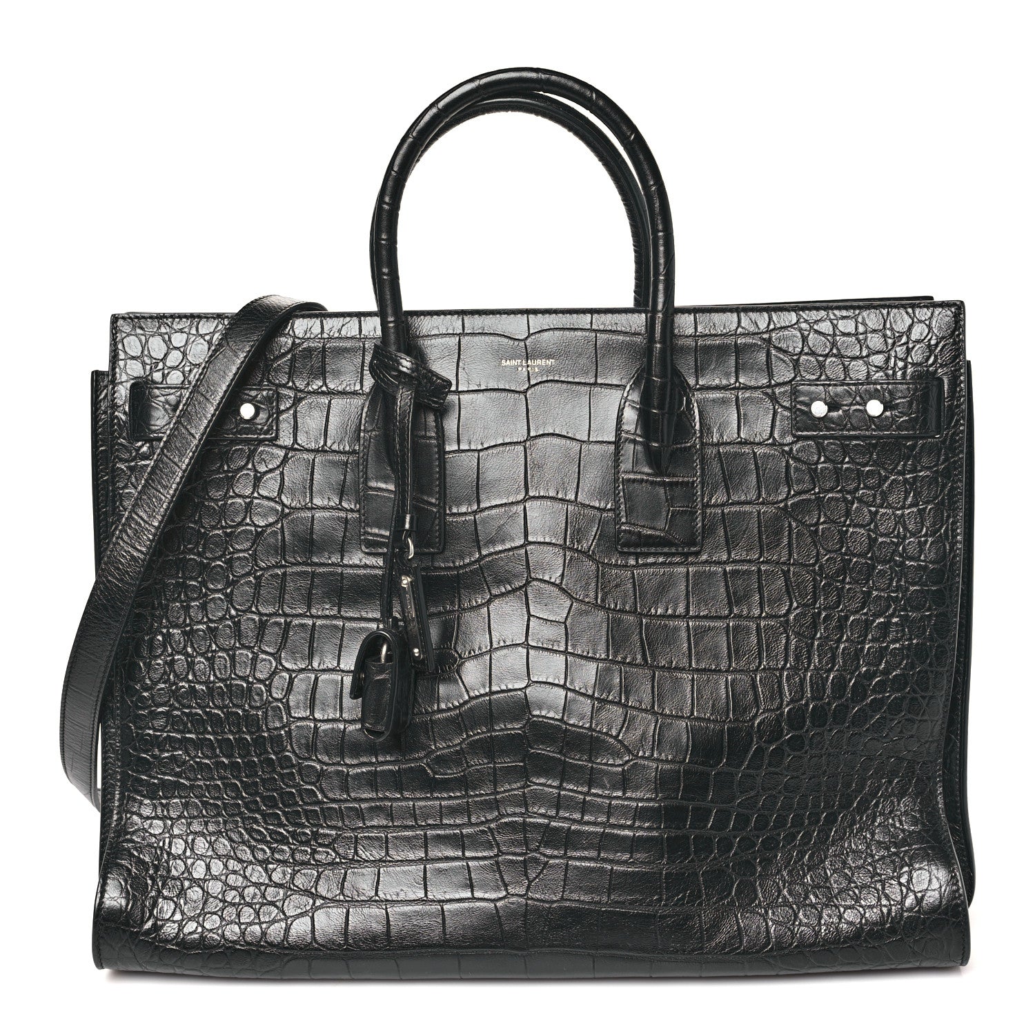 Saint Laurent Calfskin Crocodile Embossed Large Souple Sac De Jour Black 1 of 9