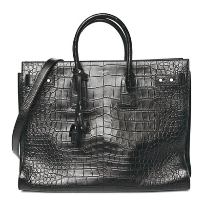 Saint Laurent Calfskin Crocodile Embossed Large Souple Sac De Jour Black 1 of 9