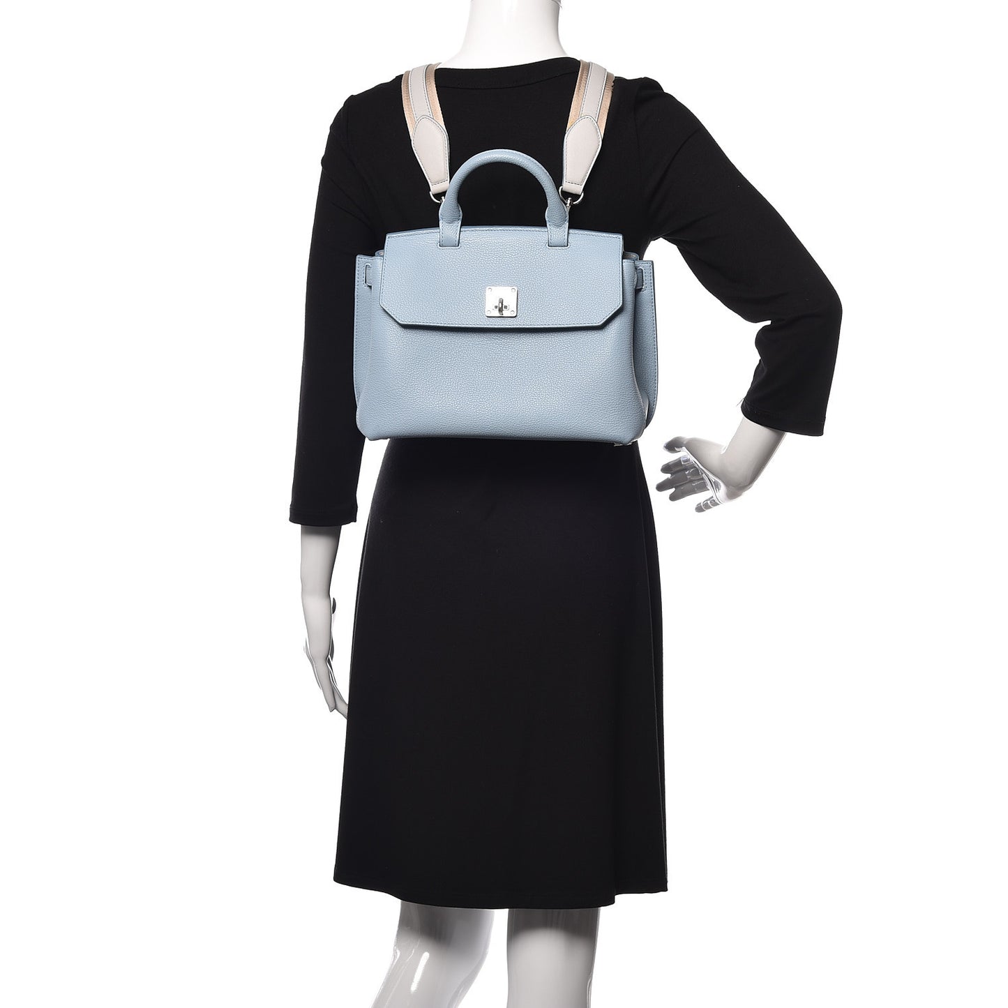 Pebbled Calfskin Medium Milla Backpack Sky Blue
