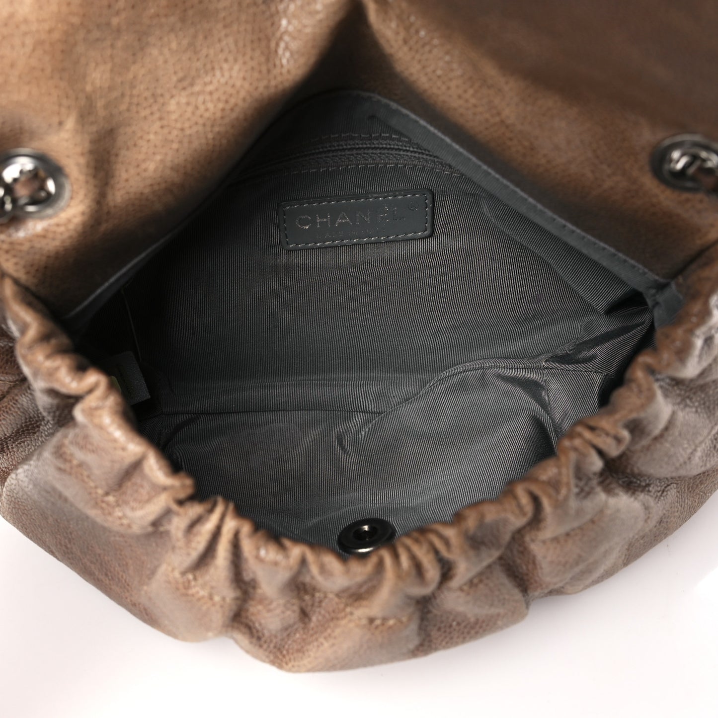 Caviar Quilted Medium Elastic Flap Brown
