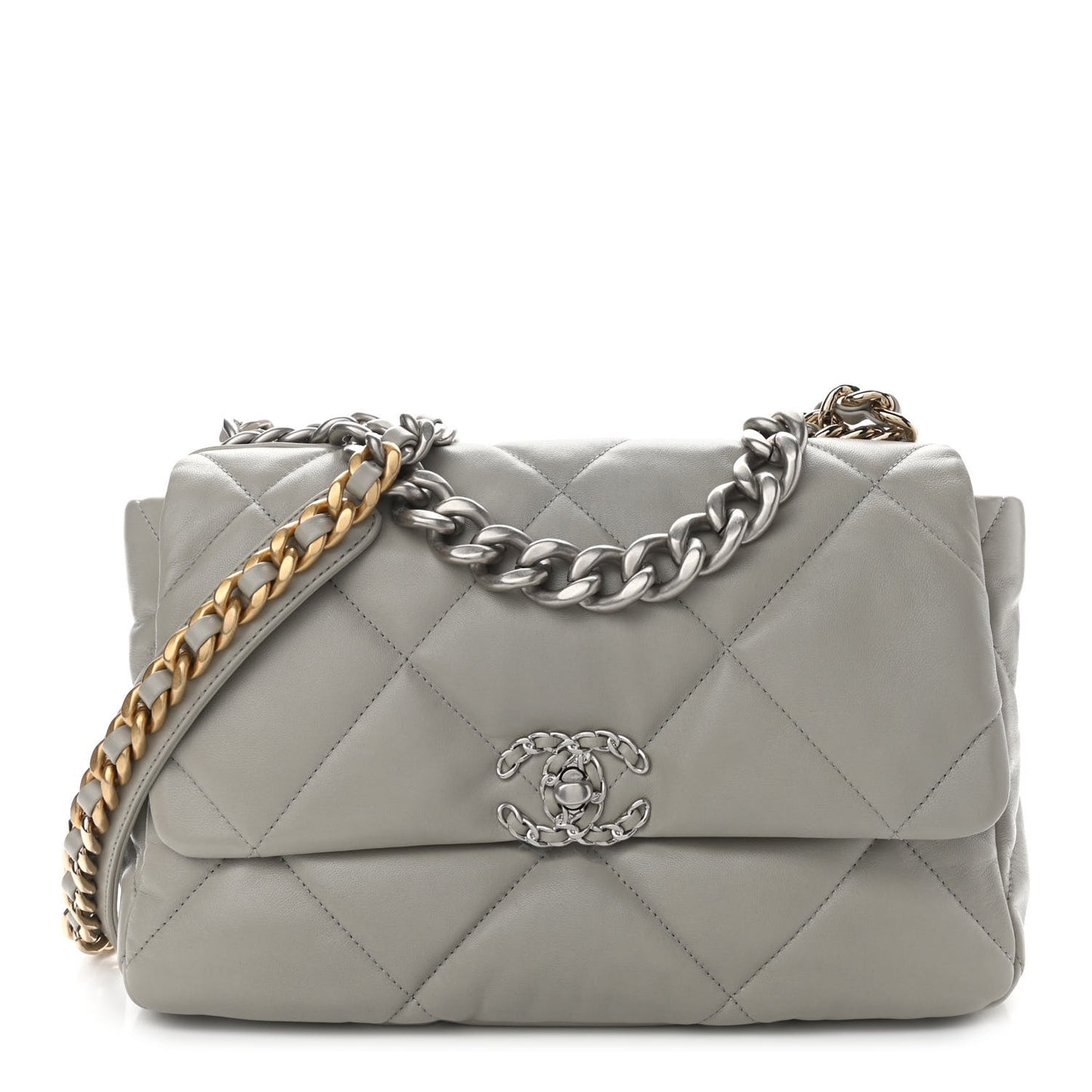 Lambskin Quilted Large Chanel 19 Flap Light Grey