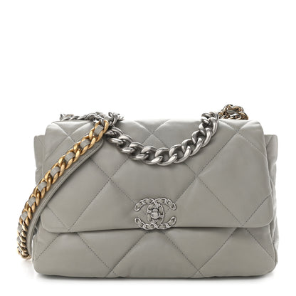 Chanel Lambskin Quilted Large Chanel 19 Flap Light Grey 1 of 10