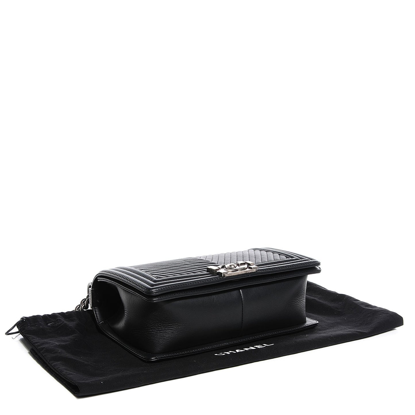 Calfskin Chevron Medium Boy Flap Black