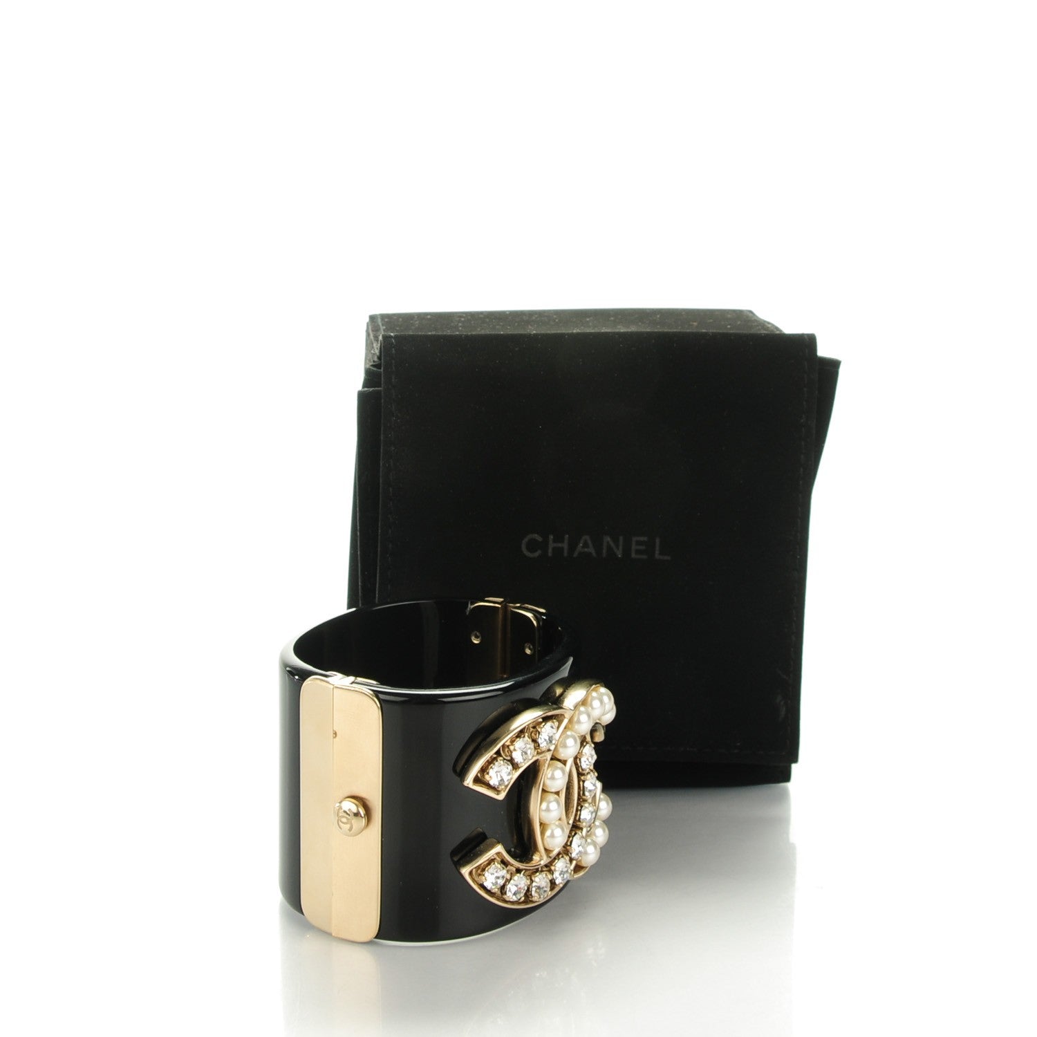 Chanel Resin Crystal Pearl CC Cuff Black 7 of 7
